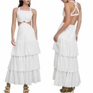 Significant Other Eleanor Eyelet Cut Out Backless Midi Dress Size US 4 Ivory